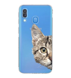 Samsung Galaxy A40  Kamera korumalı Tıpalı  Kapak Catface Tasarımlı  Şeffaf Kılıf
