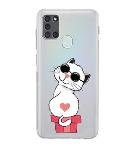 Samsung Galaxy A21s  Kamera Korumalı  Kapak Cool Cat Tasarımlı  Şeffaf Kılıf