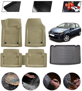 Renault Clio 3 2005-2012 Kancalı Uyumlu Paspas Araca Özel Bagaj Havuzu MBS Bej