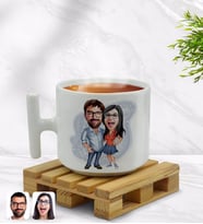BK Gift Kişiye Özel Sevgililer Karikatürlü T Kulplu Beyaz Middle Kupa Bardak-105