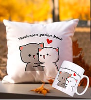 Yorulursan Yaslan Bana Puf Yastık & Kupa Hediye Seti