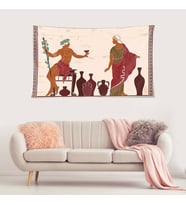 Antik Yunan Tanrısı Kadeh Desen Leke Tutmaz Kadife Dokulu Kumaş Duvar Örtüsü Duvar Halısı Tapestry (Karışık)