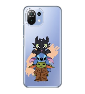 Xiaomi Mi 11 Lite Uyumlu Sevimli Baby Yoda ve Stitch Desenli Şeffaf Telefon Kılıfı