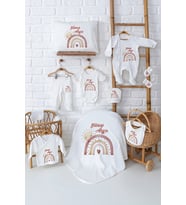 Pia Baby Premium Lüks Yenidoğan Kız Bebek Hediyesi 11 Parça İsim Baskılı Set 5059-00 (Ekru)