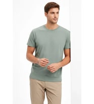 Erkek Bisiklet Yaka Yazlık Kısa kol Düz Tişört Regular Kalıp T-shirt - Mint Yeşili