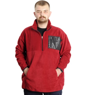 Mode XL Büyük Beden Erkek Sweat Yarım Fermuarlı Garnili Polar 23552 Bordo