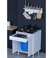 Eliusta Mono Duvara Monte 65 cm Baharat Raflı Ocak Altı Dolap 658848 cm Tüp Bölmeli Mutfak Ünitesi (Beyaz)