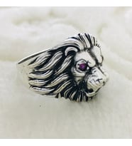 Ruby (Yakut)Taşlı Aslan Figürlü 925 Ayar Gümüş Erkek Yüzük