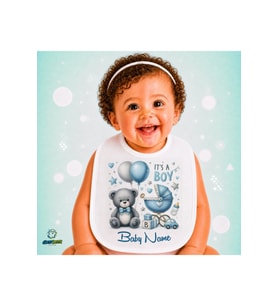 Kişiye Özel Ayıcıklı Keten Bebek Mama Önlüğü – Yumuşak, Emici, Yıkanabilir, Özel Tasarım P069