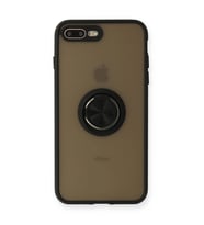 Apple İphone 7 Plus Kılıf Montreal Yüzüklü Silikon Kapak - Siyah