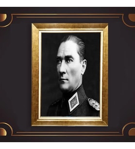 Altın Varaklı Çerçeveli Paspartulu Atatürk Tablo z5072 (Gold)