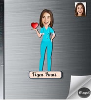 Kişiye Özel Doktor Kadın Ahşap Magnet -5