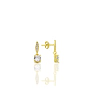 Gümüş altın yaldızlı zirkon taşlı sallantılı tektaş küpe SGTL12776GOLD
