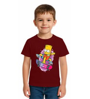 Unisex Simpson Baskılı Çocuk Tişört pamuklu penye kumaş (Bordo)