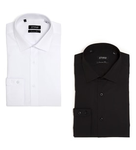 PINGÖMLEK KENSINGTON VESTA COMBO 5 İKİLİ SET BEYAZ VE SİYAH Pamuk Blend Düz Renk Kolay Ütülenir Cutaway Yakalı Cepsiz Erkek Gömlek (Beyaz-Siyah)