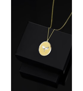 925 Ayar Gümüş Gold Kaplama Mikail Meleği Plaka Kolye