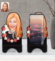 BK Gift Kişiye Özel Kadın Karikatürlü Ahşap Biblo Telefon Standı-51