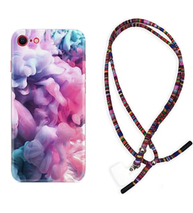 Apple iPhone 5 6 7 8 Plus Se XR Kılıf Boyun Asklı Rasta Silikon Pink Cloud 1305
