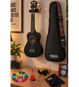 Midex UKX-901BK Siyah Soprano Ukulele (Askı Çanta Metod Pena)