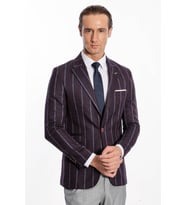 Çizgili Slim Fit Bordo Erkek Ceket - Wessi