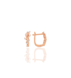 Gümüş  rose zirkon taşlı yaprak modeli klipsli j küpe  SGTL11430ROSE