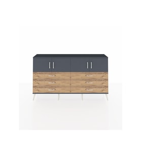 Arges Konsol 2 Raflı 6 Çekmeceli 4 Kapaklı 176x30x99 Antrasit-Antrasit/Çam