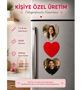 3 Kalpli Sevgili Fotoğraf Magneti Kişiselleştirilebilir Romantik Çift Anı Hediyesi