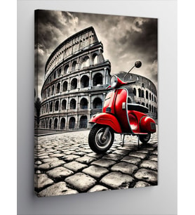 Kanvas Tablo Kırmızı Vespa ve Roma Kolezyumu