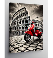 Kanvas Tablo Kırmızı Vespa ve Roma Kolezyumu