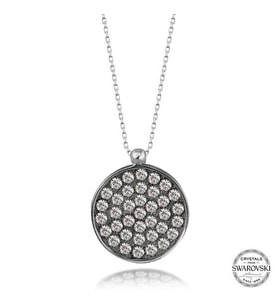 Crystal Taşlı Yuvarlak 925 Ayar Gümüş Kolye