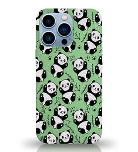 Apple iPhone 13 Pro Uyumlu Lansman Kılıf Panda Tasarımlı İçi Kadife Kapak-Yeşil (Şeffaf)
