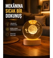Kız Figürlü Sarı Cam Küre Işıklı Büyük Boy Ahşap Standlı Dekor