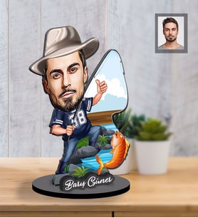 Kişiye Özel Balıkçı Karikatürlü İki Katmanlı Ahşap Biblo Bay-4-Eco