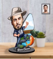 Kişiye Özel Balıkçı Karikatürlü İki Katmanlı Ahşap Biblo Bay-4-Eco