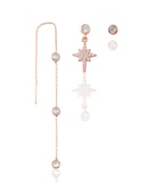 Söğütlü Silver Gümüş rose zirkon taşlı  kutup yıldızı kombin üçlü küpe seti