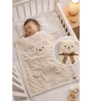 Ayıcık Figürlü Peluş Bebek Battaniyesi 90x100 cm – Yumuşak Bebek Battaniyes