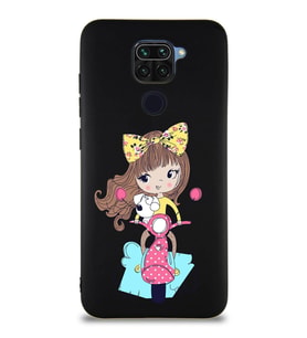 Xiaomi Redmi Note 9 Soft Premier Kapak Vespagirl Tasarımlı Silikon Kılıf - Siyah (Şeffaf)