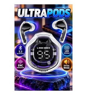 ULTRAPODS Bluetooth 5.3 Kablosuz Kulaklık – ENC Mikrofonlu, Ekstra Bass ve LED Ekranlı