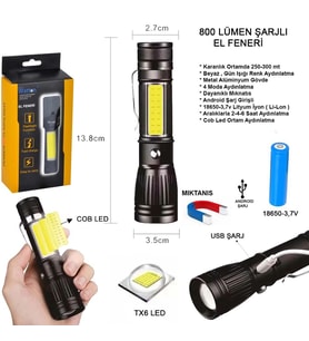 Northcity Uzun Menzilli Mıknatıslı El Feneri Wt-602 - 300m Menzil, Şarj Edilebilir, 4 Mod