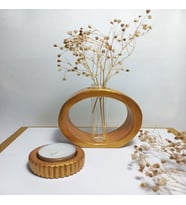 Dekoratif Vazo, Cam Tüplü,  ( Yuvarlak Model ) (Gold)