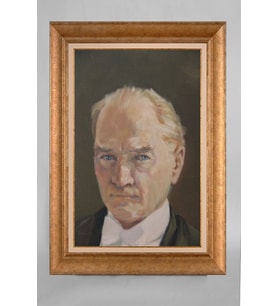 Altın Varaklı Çerçeveli Paspartulu Atatürk Tablo a547 (Gold)