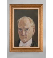 Altın Varaklı Çerçeveli Paspartulu Atatürk Tablo a547 (Gold)