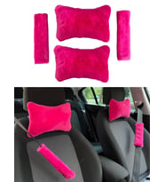 Peluş Ortopedik Araba Seyahat Boyun Yastığı Emniyet Kemer Pedi Seti Fuşya Pembe