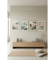 Lotus Sanatı ve Zen Dokunuşlar 4’lü Ahşap Çerçeveli Tablo Seti