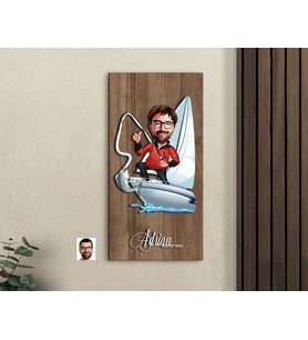 BK Gift Kişiye Özel Balıkçı Karikatürlü Kabartma Figürlü Ahşap Tablo-8, Arkadaşa Hediye, Sevgiliye Hediye, Duvar Dekoru