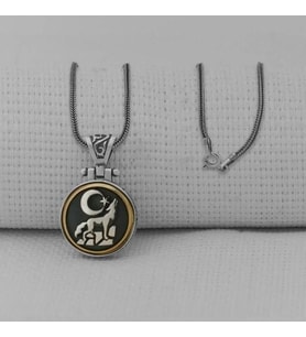 Uluyan Kurt  Ortası Dönen  925 Ayar Gümüş Erkek Kolye