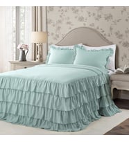 Aqua Allison Fırfırlı Etek Yatak Örtüsü Vintage Şık Çiftlik Evi Tarzı Hafif 3 Parça Set Queen