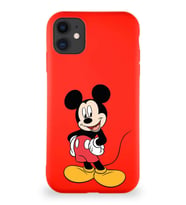 Apple iPhone 11 Soft Premier Kapak Mickey Mouse-E Tasarımlı Silikon Kılıf - Kırmızı (Şeffaf)