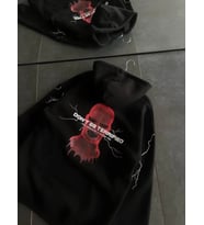 Üç İplik Kapşonlu Baskılı Oversize SweatShirt- Siyah
