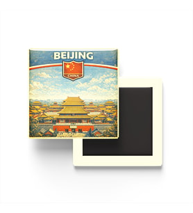 Retro Çin Pekin Şehri Temalı Vintage Buzdolap Magneti – 9x9 cm